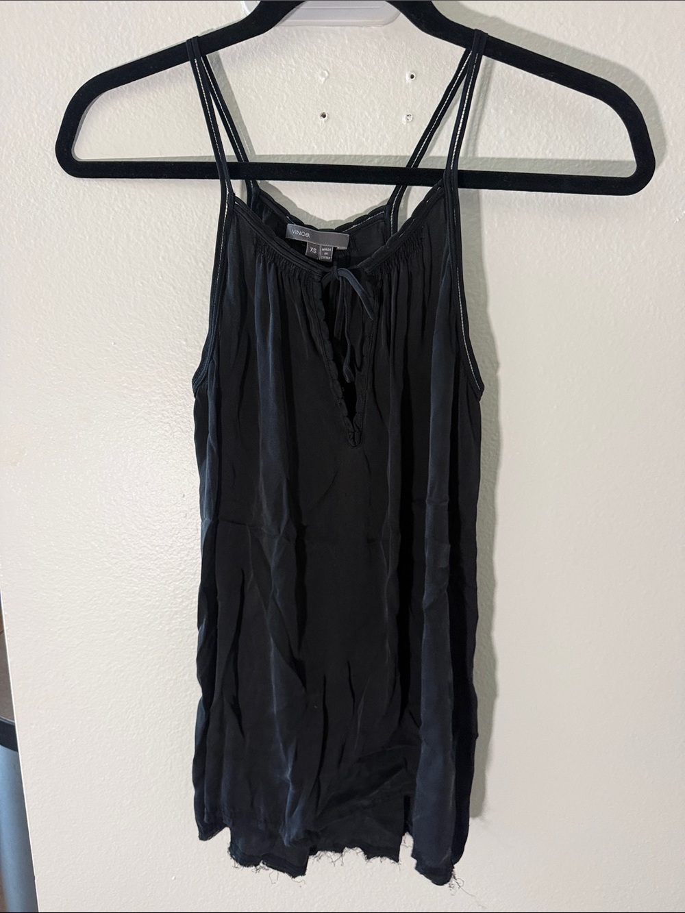 Vince Black Silk Spaghetti Strap Camisole with Tie Neck